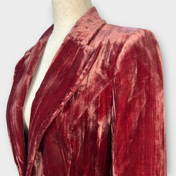 VINTAGE Alberto Makali Y2K Women Silk Velvet Jacket Burgundy Romantic Whimsigoth - Picture 2 of 15